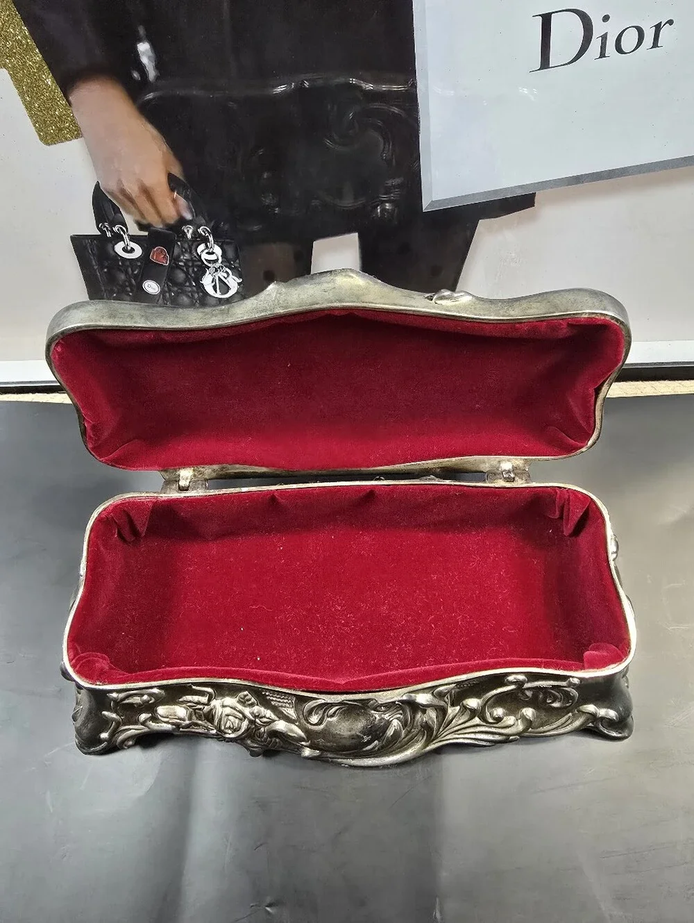 Vintage Art Nouveau Rose Silver Plated Jewelry Casket